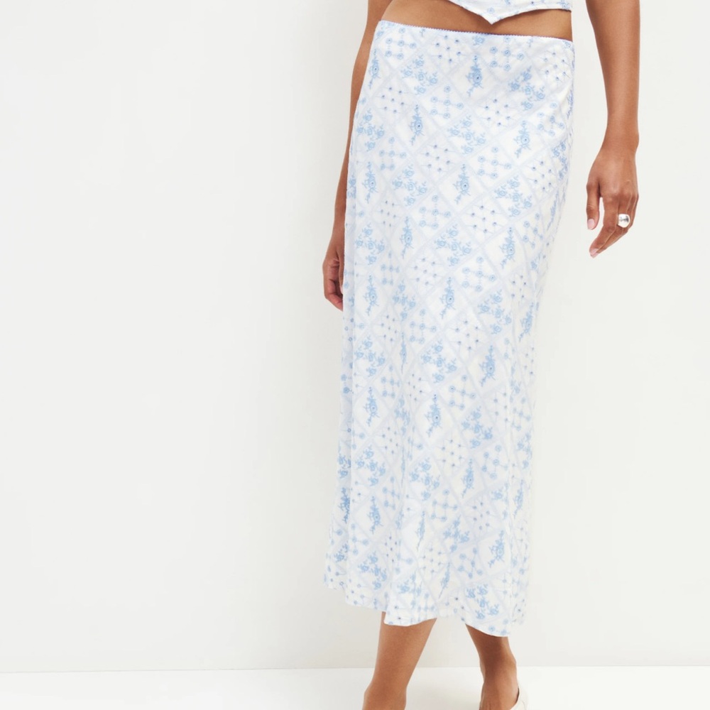 Reformation Blue and White Floral Skirt